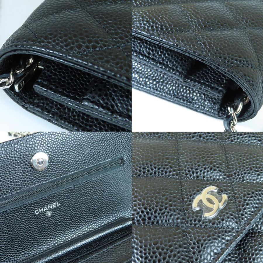 【巴黎站二手名牌專賣店】*現貨*CHANEL 香奈兒 真品*黑色菱格荔枝紋牛皮銀色雙C鏈包 WOC斜背包-5