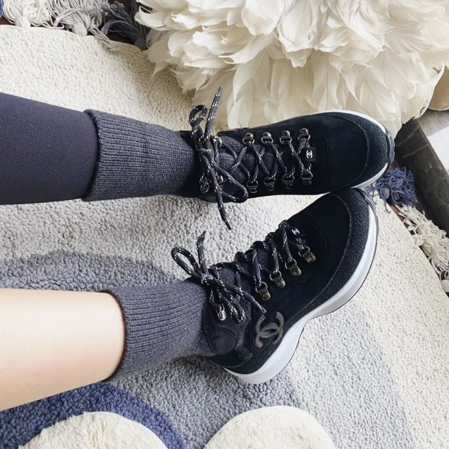 莉亞精品♡Chanel 麂皮拼接襪套休閒鞋 尺碼39.5 近新閒置-3