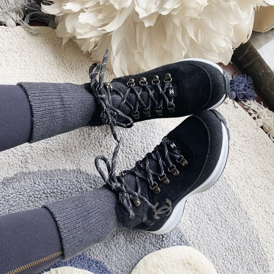 莉亞精品♡Chanel 麂皮拼接襪套休閒鞋 尺碼39.5 近新閒置-4
