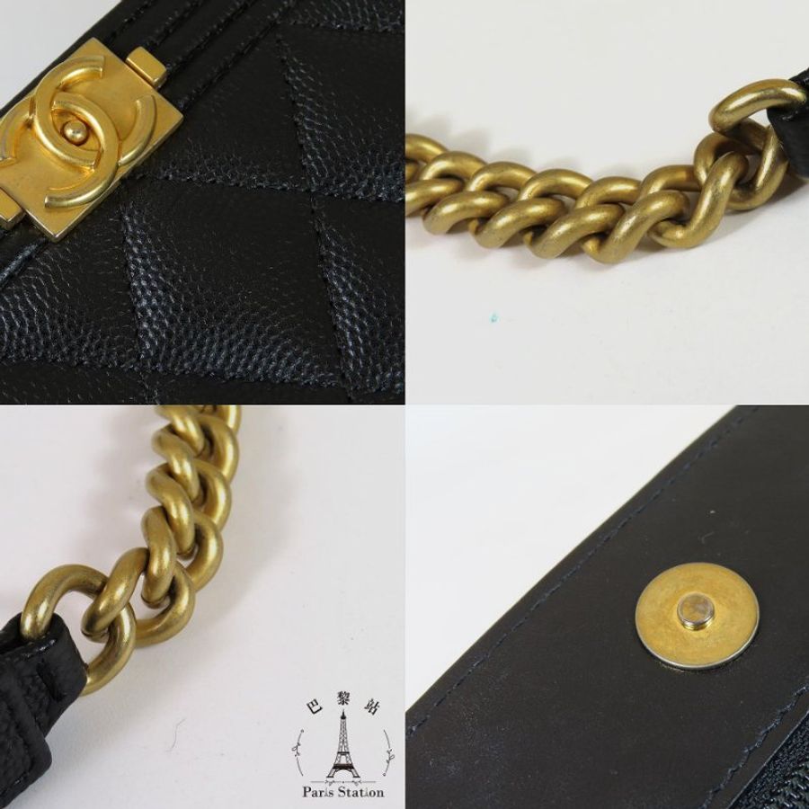 【巴黎站二手名牌專賣店】＊現貨＊CHANEL 香奈兒 真品＊經典BOY WOC黑色荔枝菱格牛皮霧金釦金鍊肩背包-6