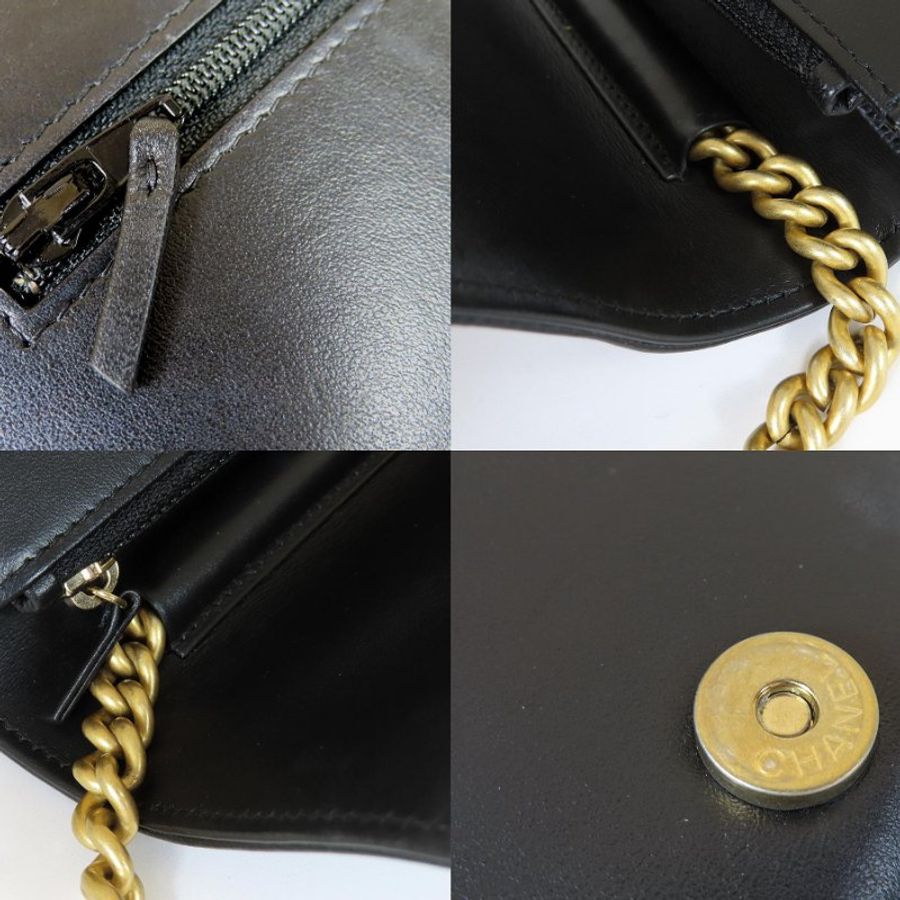 【巴黎站二手名牌專賣店】＊現貨＊CHANEL 香奈兒 真品＊經典BOY WOC黑色荔枝菱格牛皮霧金釦金鍊肩背包-7