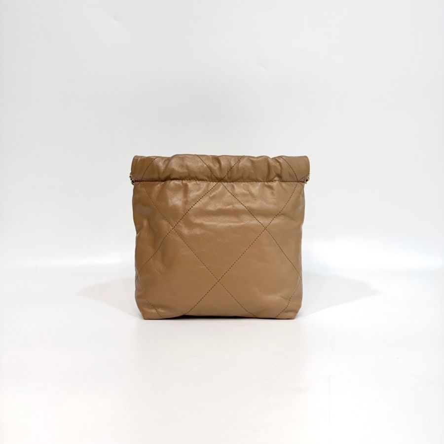 Chanel奶茶色油蠟牛皮mini 22bag AS3980-3