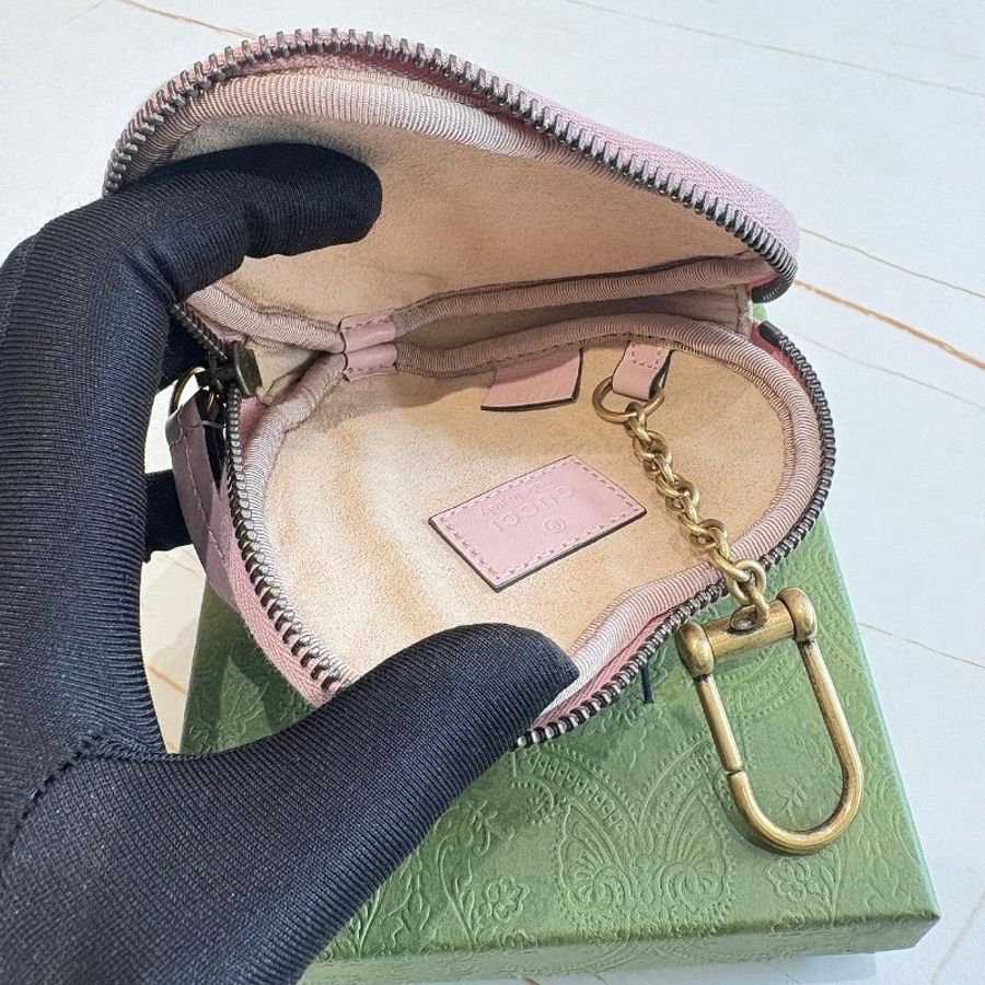 *SHIHNA名牌精品 GUCCI GG Marmont系列心型零皮夾淺粉紅-3