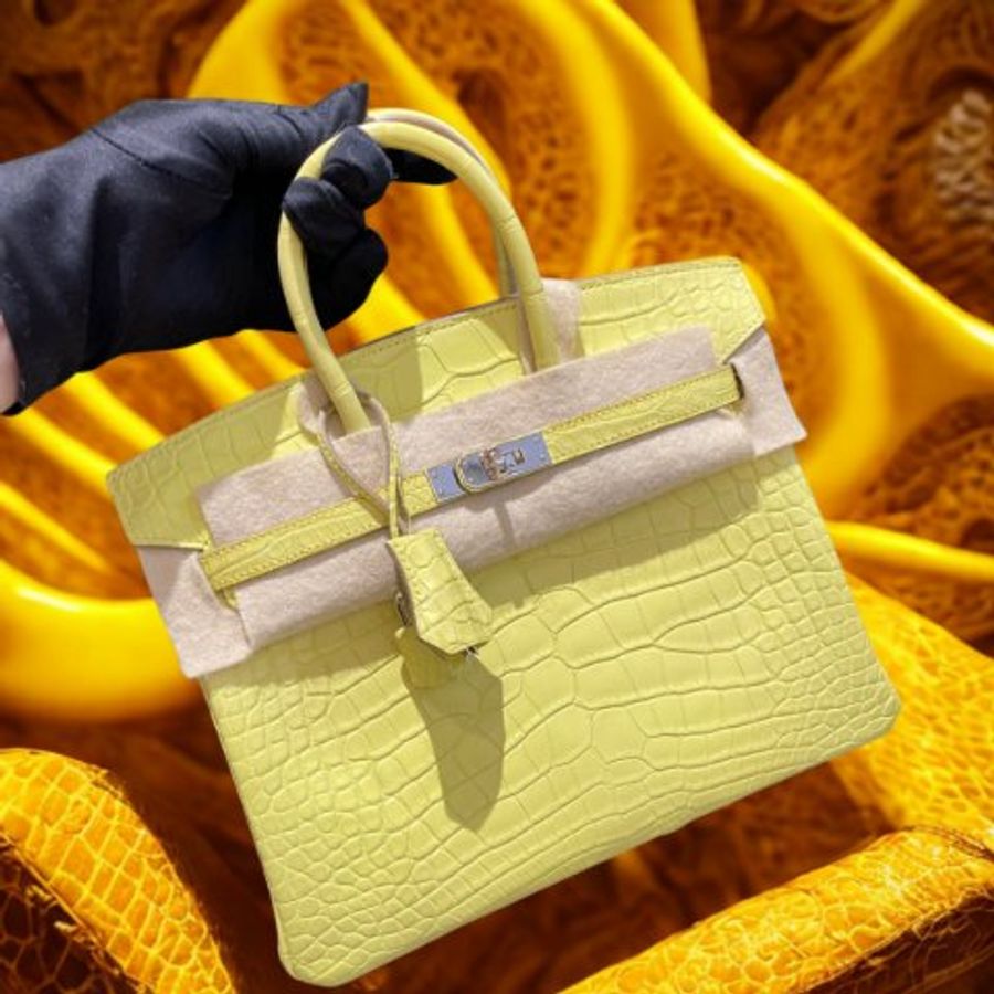 【精選天菜】HERMES 檸檬黃 25CM BIRKIN 鱷魚 稀有霧面-0