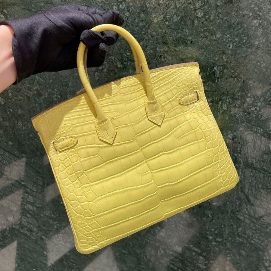 【精選天菜】HERMES 檸檬黃 25CM BIRKIN 鱷魚 稀有霧面-4