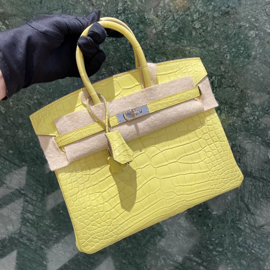 【精選天菜】HERMES 檸檬黃 25CM BIRKIN 鱷魚 稀有霧面-7