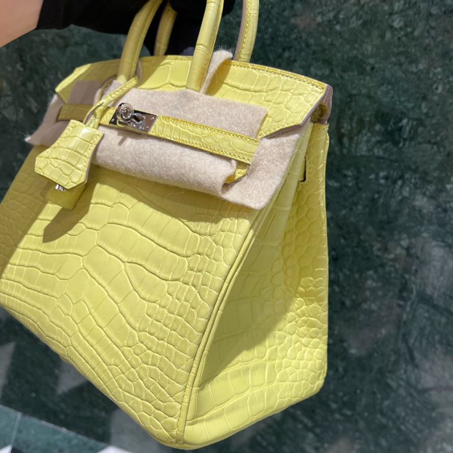 【精選天菜】HERMES 檸檬黃 25CM BIRKIN 鱷魚 稀有霧面-8