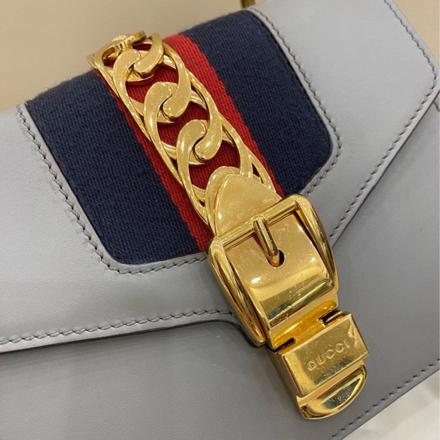 Gucci sylvie 稀有灰色 迷你尺寸約長19cm 寬8cm 高14cm-6