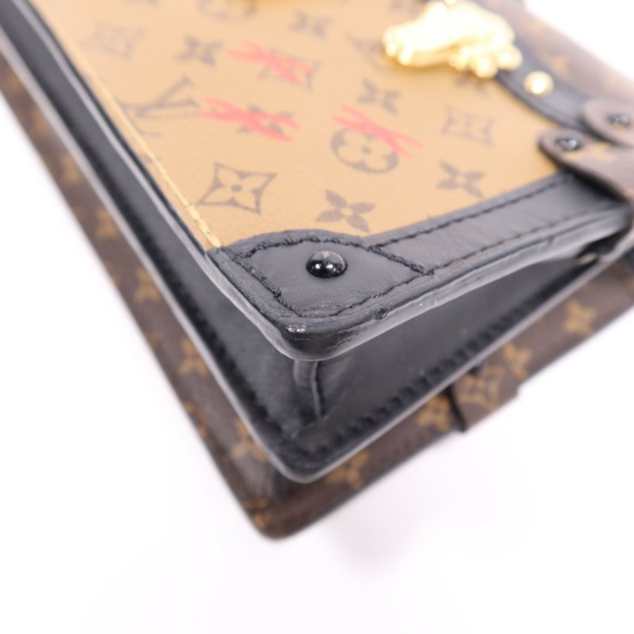 LOUIS VUITTON 【激減優惠】Monogram Reverse Trunk Clutch金扣肩背袋棕色-6