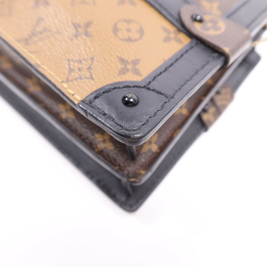 LOUIS VUITTON 【激減優惠】Monogram Reverse Trunk Clutch金扣肩背袋棕色-9