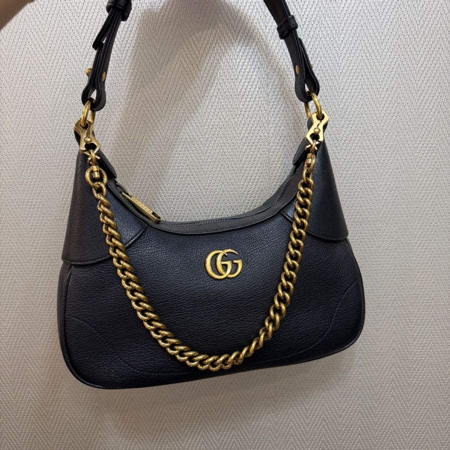 Gucci 黑牛皮霧金釦Aphrodite手提肩斜背包-0
