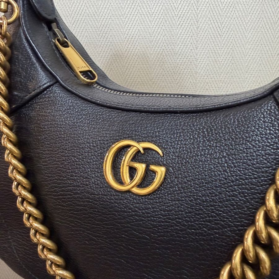 Gucci 黑牛皮霧金釦Aphrodite手提肩斜背包-1