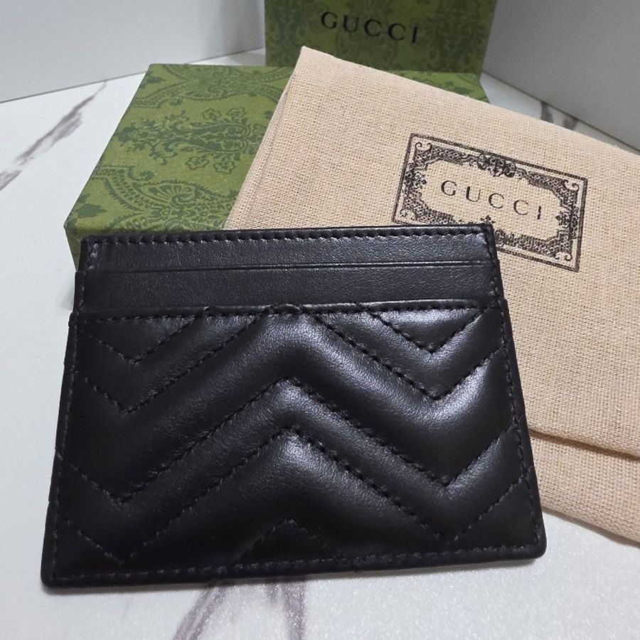 GUCCI 經典GG Marmont LOGO牛皮萬用卡夾 黑色金扣-8
