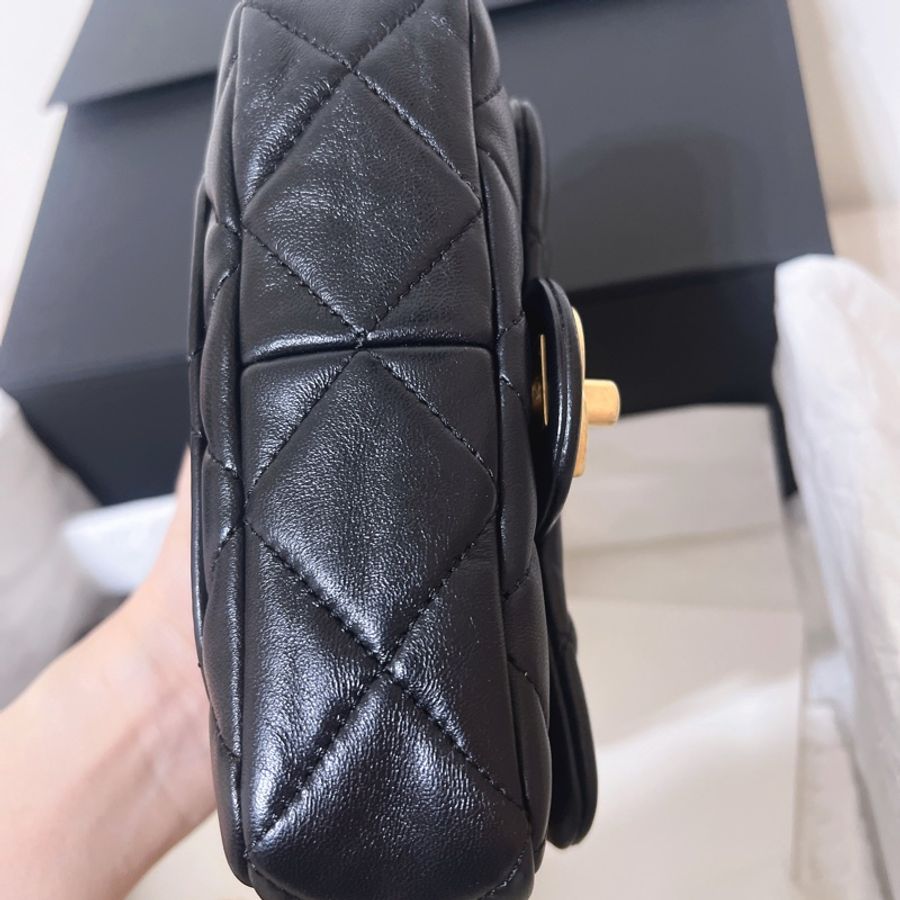 全配🈶購證 Chanel 香奈兒 專櫃爆款 黑金 CF 粗鏈條肩背包 腋下包 口蓋包 方胖 ❤️晶片款-11