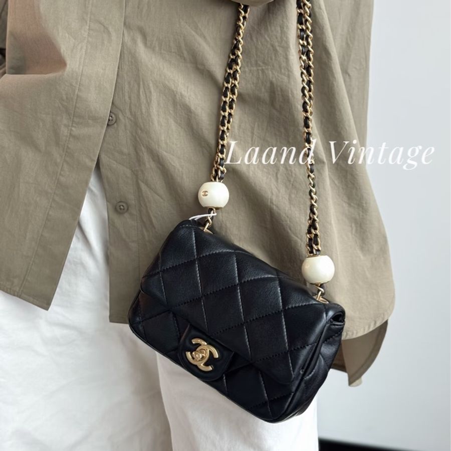 VIC限量💭🖤香奈兒小方胖CHANEL 24S 黑金湯圓珍珠方胖子AS4868(芯片)-1