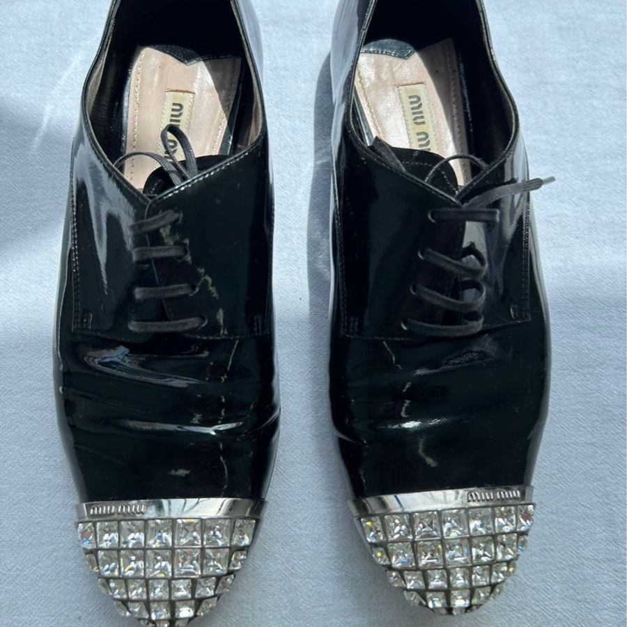Miumiu水鑽平底鞋，37碼 經典瑪麗珍款，水鑽超級亮-1