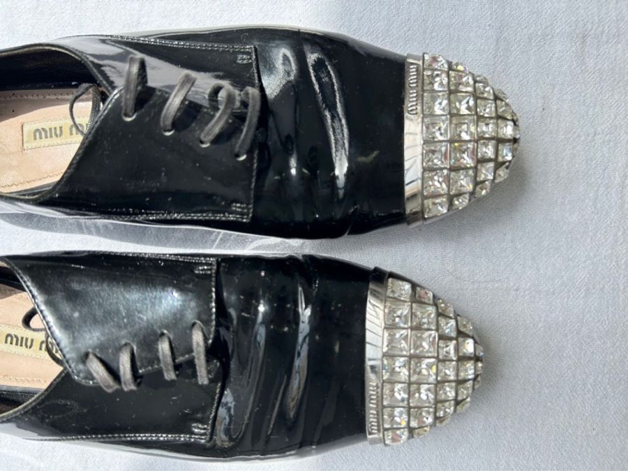 Miumiu水鑽平底鞋，37碼 經典瑪麗珍款，水鑽超級亮-4