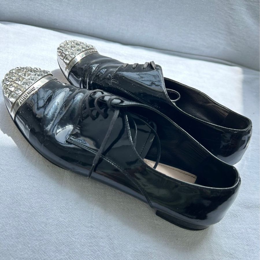 Miumiu水鑽平底鞋，37碼 經典瑪麗珍款，水鑽超級亮-16