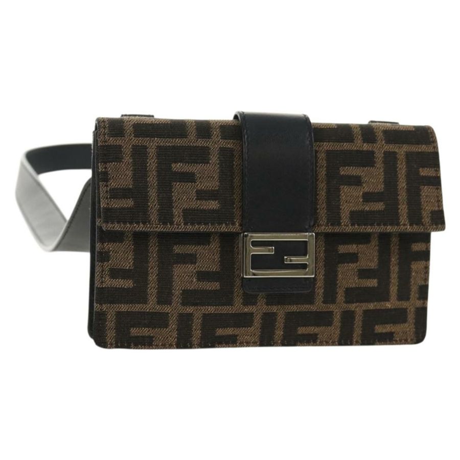 【日本直送】FENDI Zucca帆布法棍單肩包 黑色 棕色 銀色 正品 146069M-0