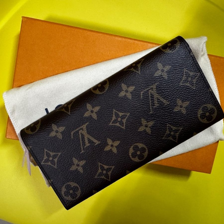 Louis Vuitton LV路易威登 M61289 Emilie經典Monogram釦式長夾（咖啡/ 內粉色）-6