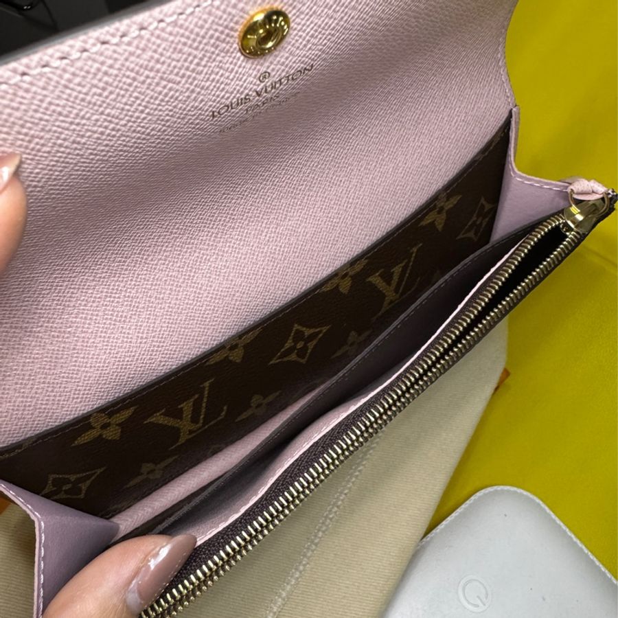 Louis Vuitton LV路易威登 M61289 Emilie經典Monogram釦式長夾（咖啡/ 內粉色）-9