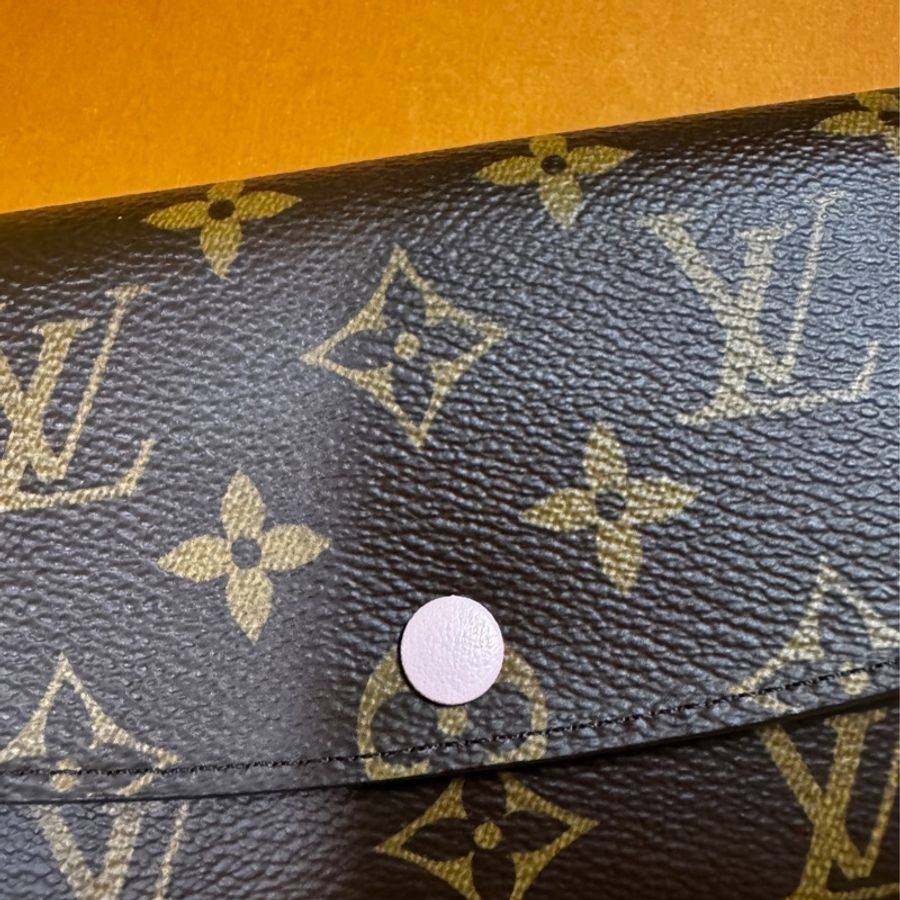 Louis Vuitton LV路易威登 M61289 Emilie經典Monogram釦式長夾（咖啡/ 內粉色）-11