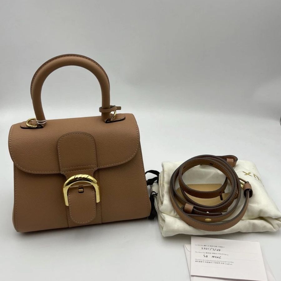 德爾沃Delvaux迷你mini brillant 奶茶色金扣手提單肩包-0