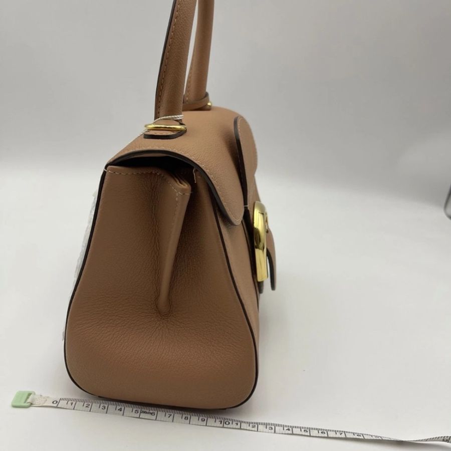 德爾沃Delvaux迷你mini brillant 奶茶色金扣手提單肩包-10