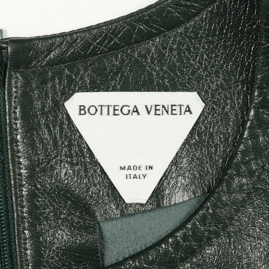 BOTTEGA VENETA 女款連身裙,後背拉鍊,皮革棉混紡,綠色,36碼,二手。-2