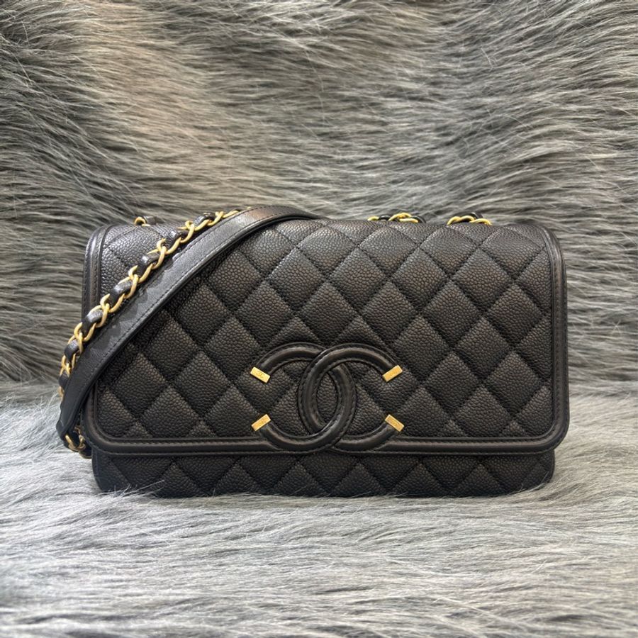 CHANEL A93341 VANITY COCO CF 25 雙C 黑色荔枝皮金鍊 肩背包 斜背包-0