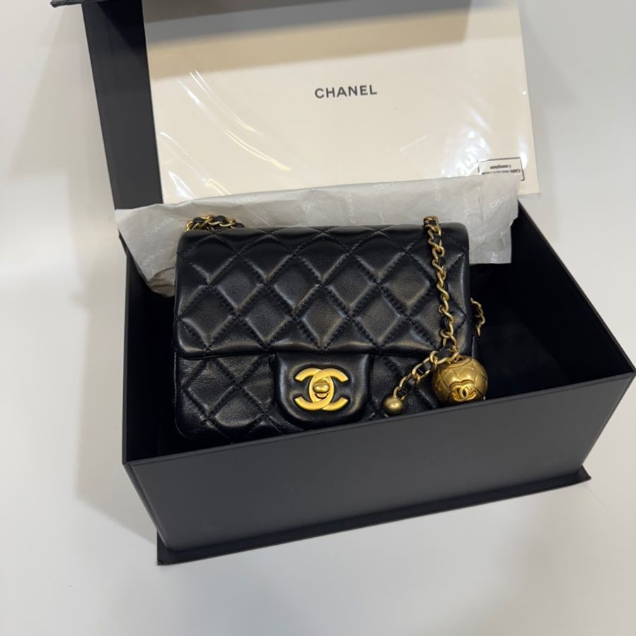 🖤香奈兒史上優惠CHANEL黑金菱格羊皮金球方胖AS1786-1