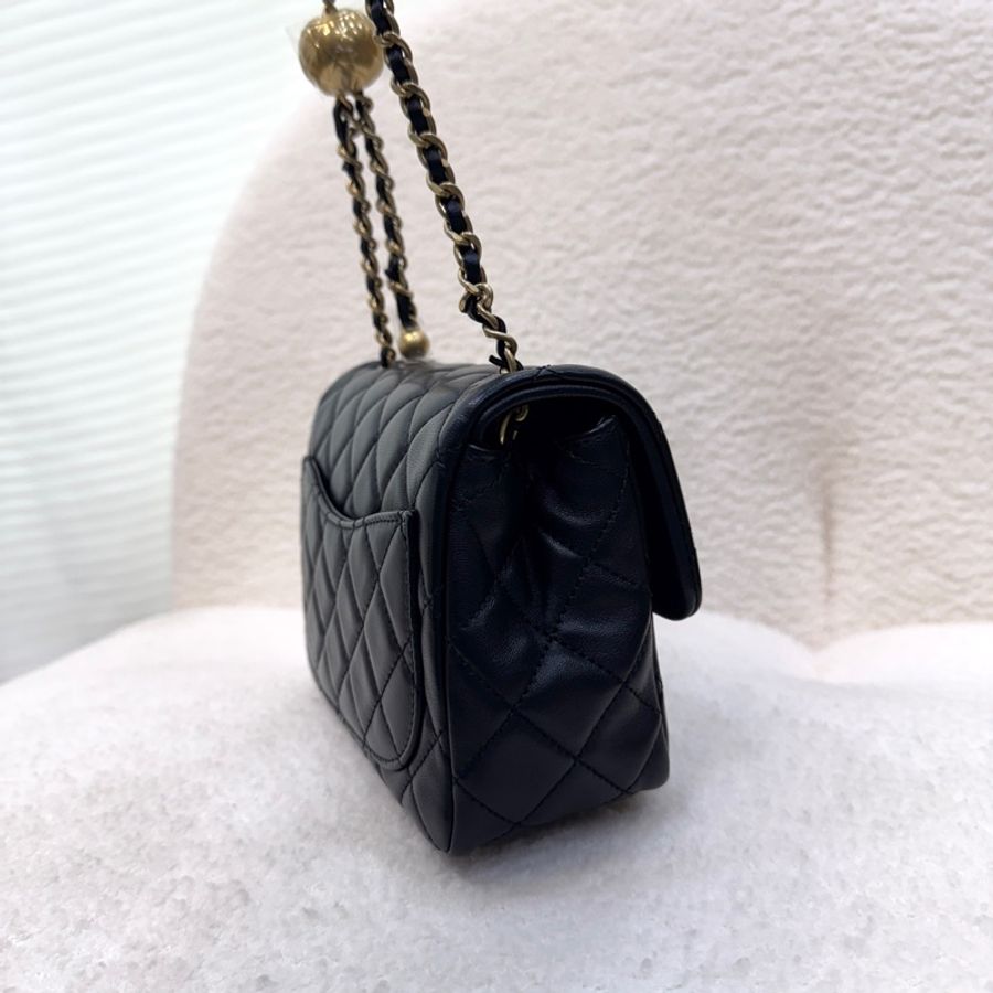 🖤Chanel 香奈兒 黑色 菱格紋 羊皮 金球 Mini 方胖 肩背包 鍊帶包 金釦 AS1786-6