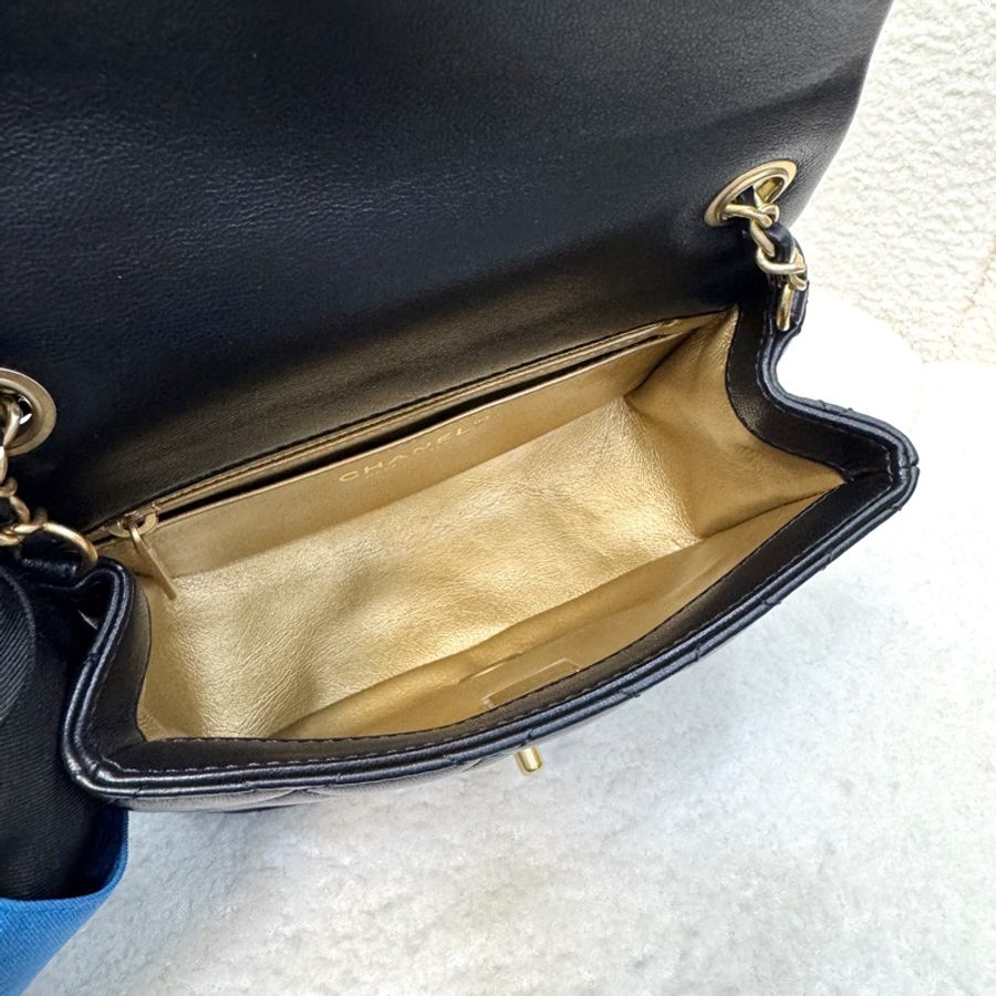 🖤Chanel 香奈兒 黑色 菱格紋 羊皮 金球 Mini 方胖 肩背包 鍊帶包 金釦 AS1786-9