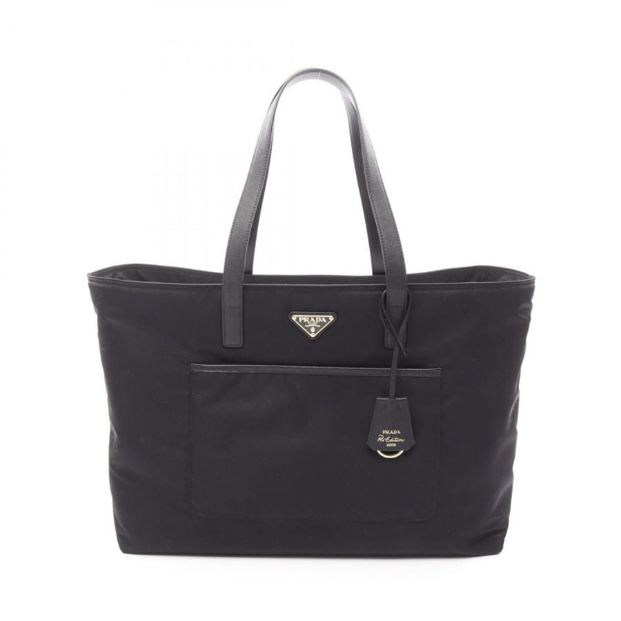 PRADA 1978 復刻版 Tessuto + Saffiano 尼龍皮革手提包 黑色 全新-0