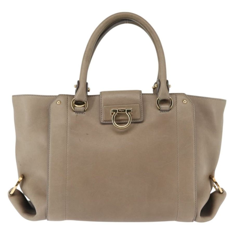 【日本直送】Salvatore Ferragamo Gancini 手提包 皮革 兩用 米色 金色 正品 sw1593-12