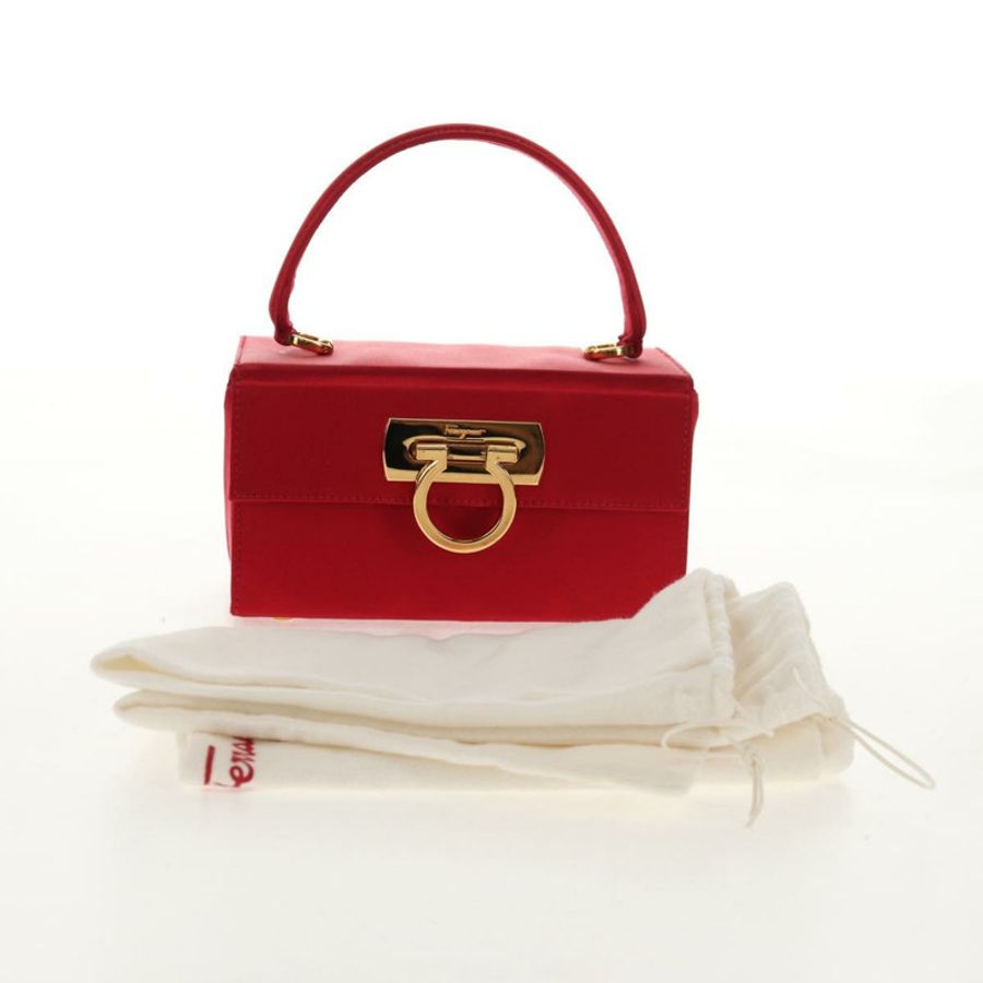 【日本直送】Salvatore Ferragamo Gancini 手提包 緞面 紅色 金色 正品 145507V-21