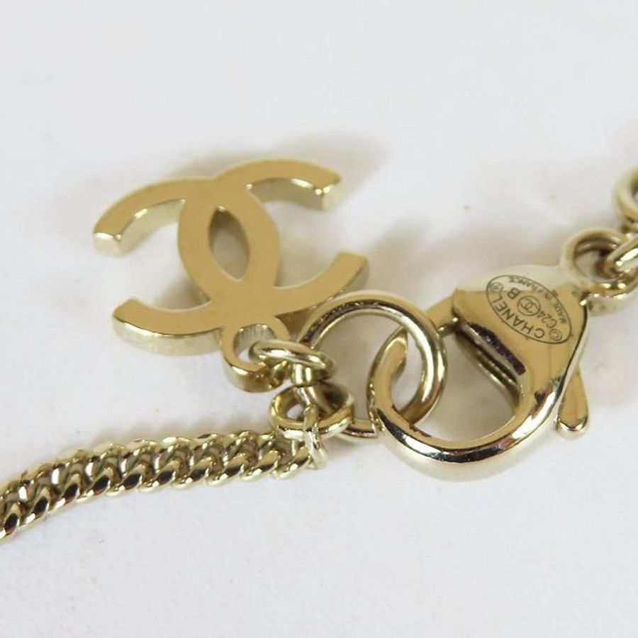 【巴黎站二手名牌專賣店】＊現貨＊CHANEL 香奈兒 真品＊白色亮片黑色半圓飾邊雙C銀項鍊-2