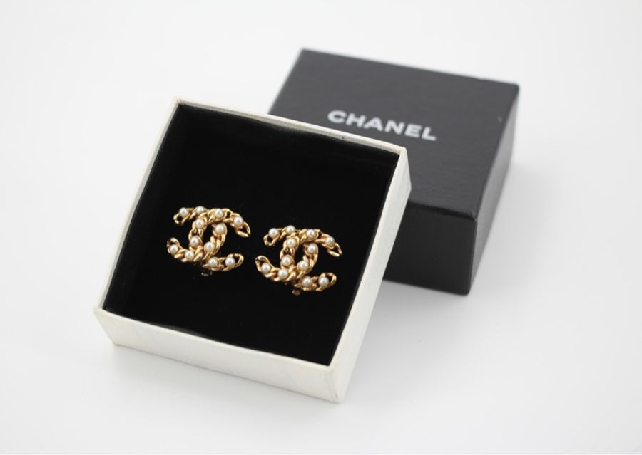 Chanel Vintage 03A 仿珍珠粒粒鍍金耳環-1