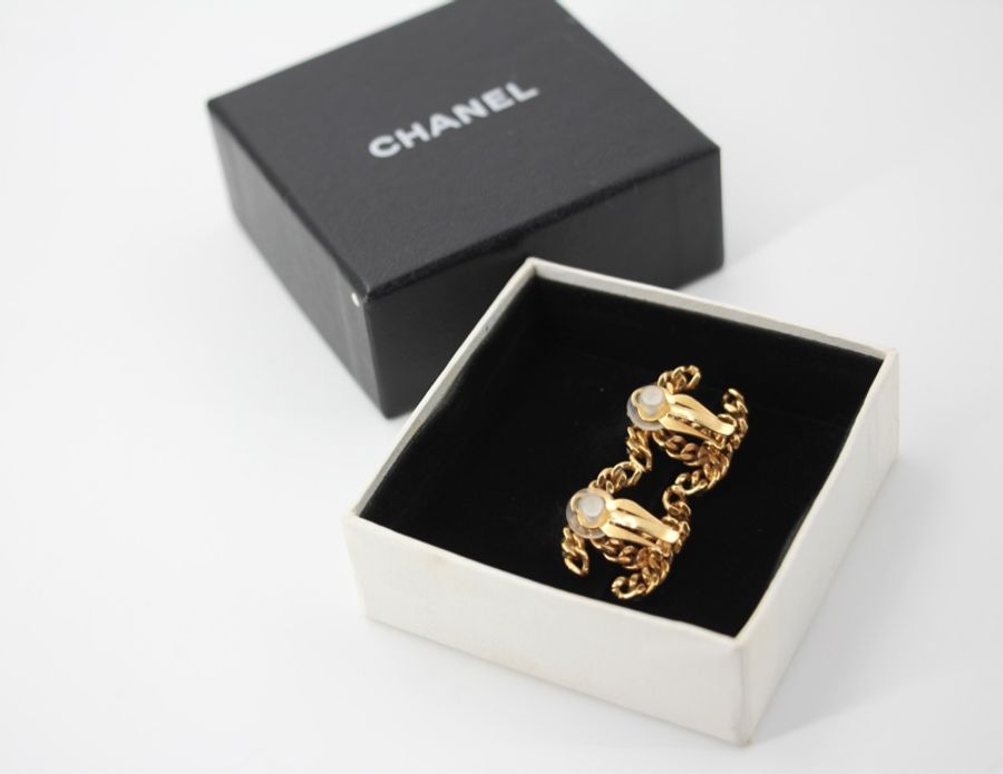 Chanel Vintage 03A 仿珍珠粒粒鍍金耳環-6