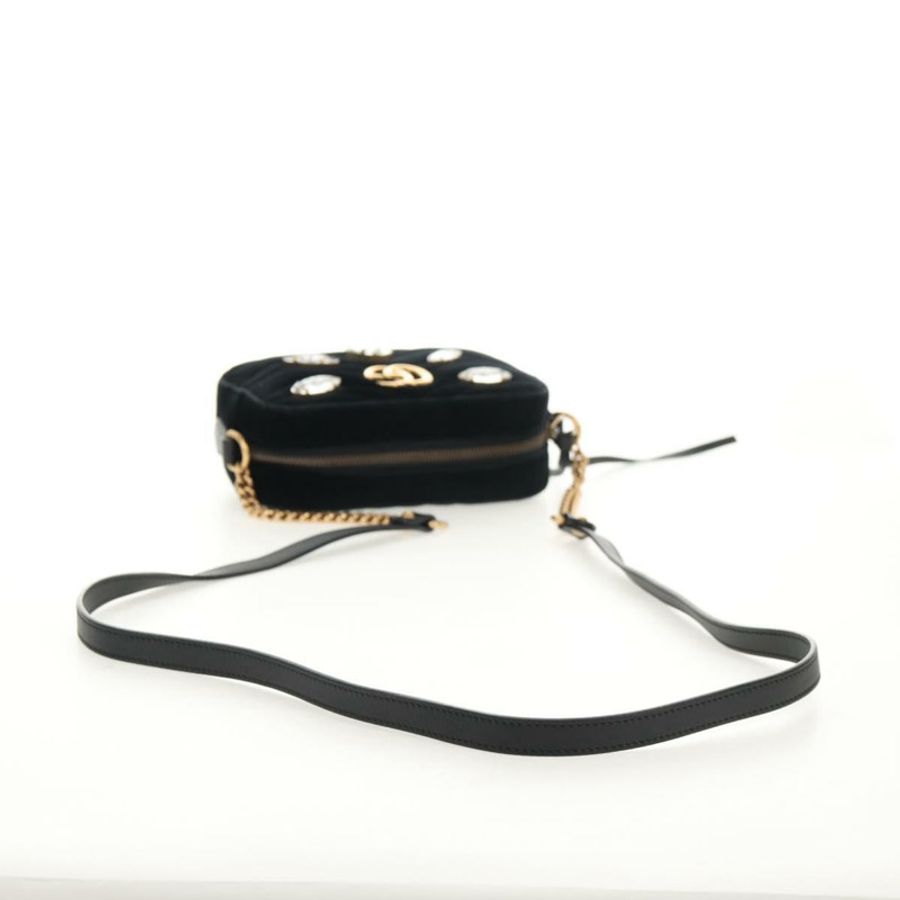 【日本直送】GUCCI GG Marmont 鏈條肩背包 絲絨 黑色 金色 448065 正品 145252M-6