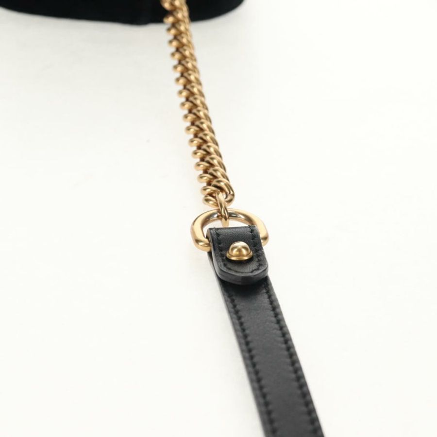【日本直送】GUCCI GG Marmont 鏈條肩背包 絲絨 黑色 金色 448065 正品 145252M-7