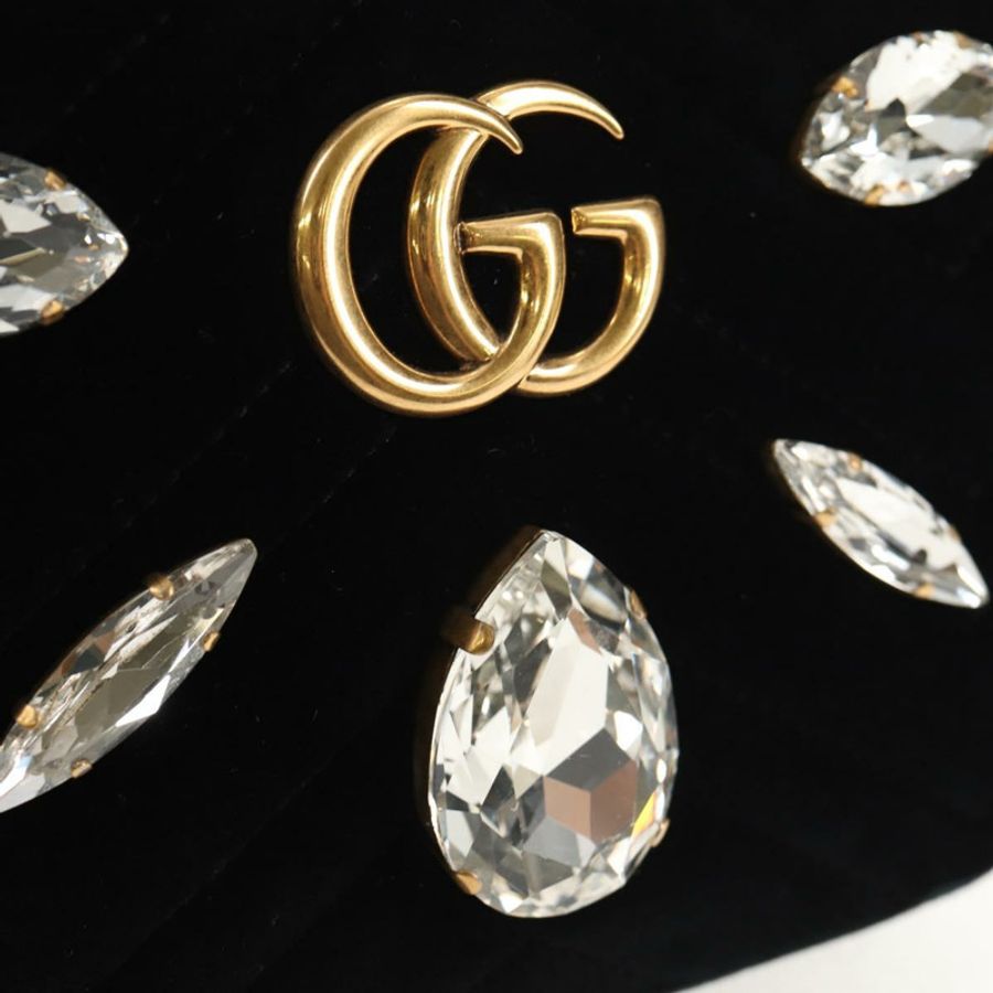 【日本直送】GUCCI GG Marmont 鏈條肩背包 絲絨 黑色 金色 448065 正品 145252M-8