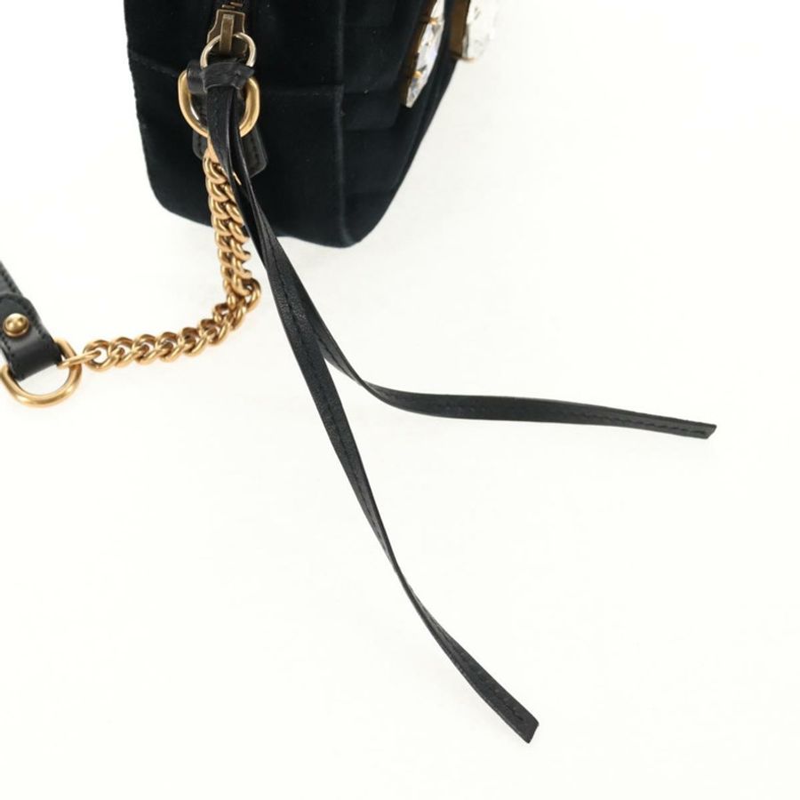 【日本直送】GUCCI GG Marmont 鏈條肩背包 絲絨 黑色 金色 448065 正品 145252M-9