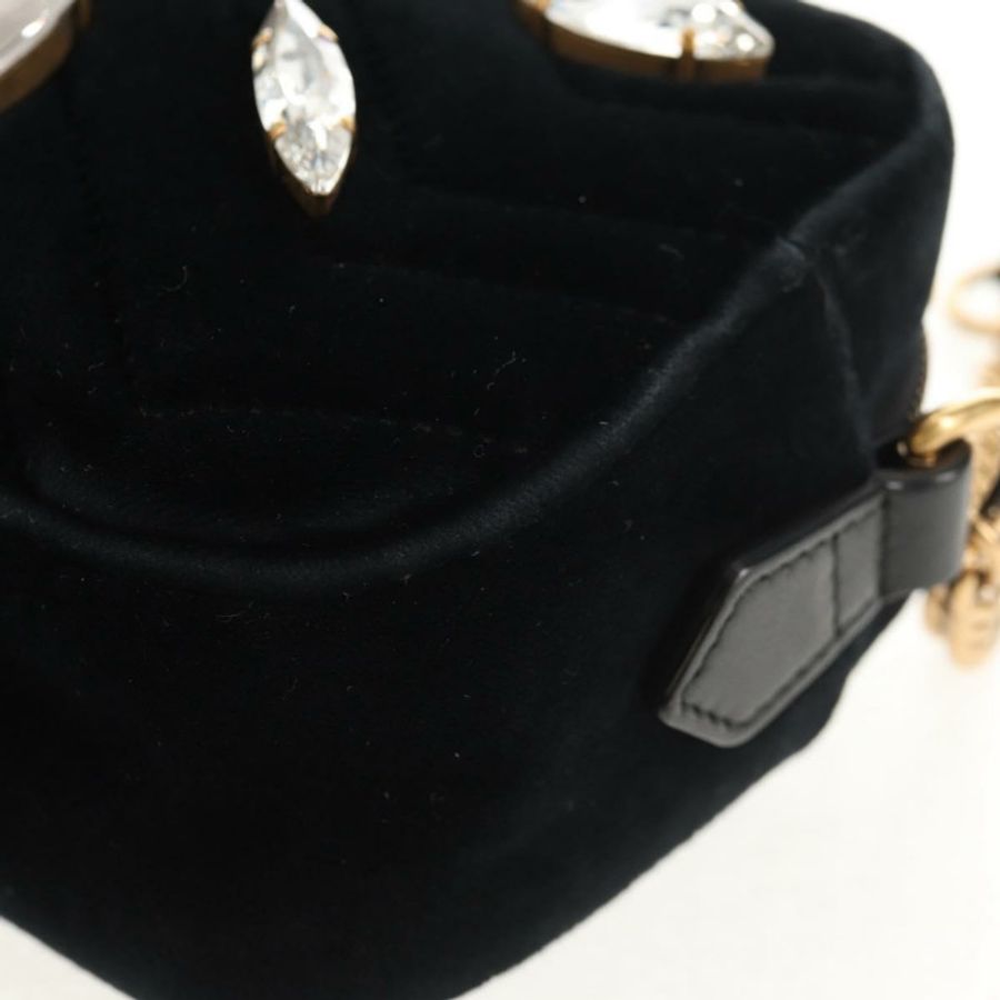 【日本直送】GUCCI GG Marmont 鏈條肩背包 絲絨 黑色 金色 448065 正品 145252M-15