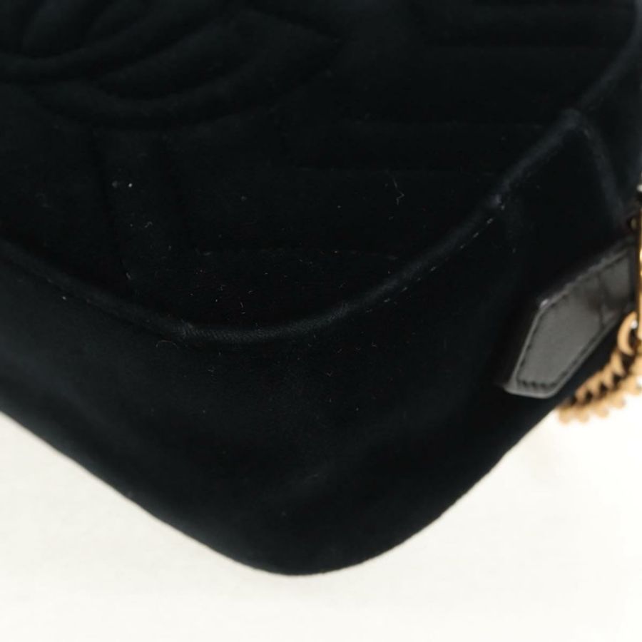 【日本直送】GUCCI GG Marmont 鏈條肩背包 絲絨 黑色 金色 448065 正品 145252M-17