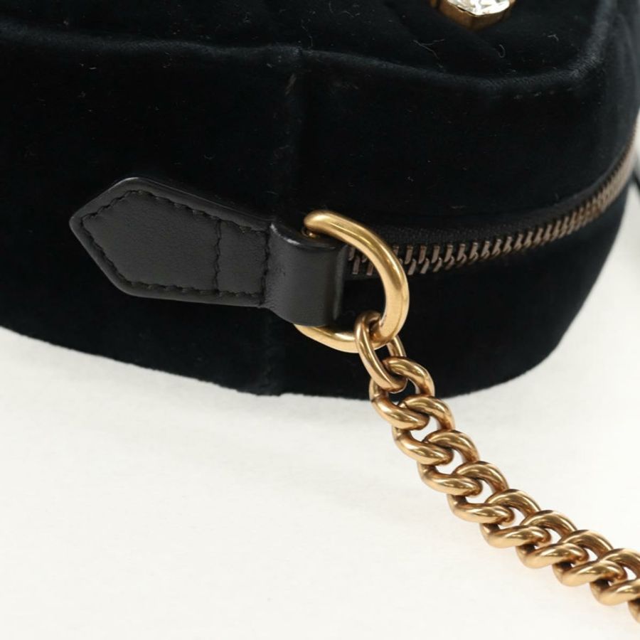 【日本直送】GUCCI GG Marmont 鏈條肩背包 絲絨 黑色 金色 448065 正品 145252M-18