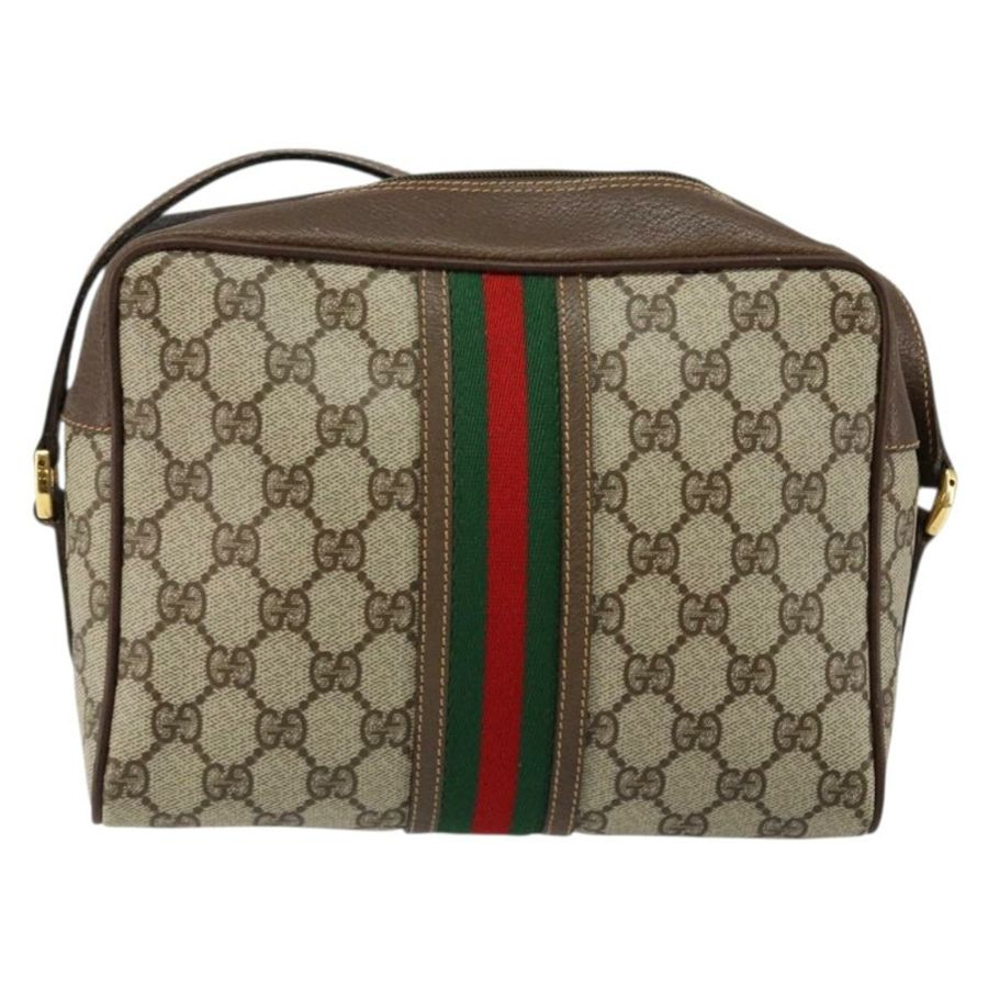 【日本直送】GUCCI GG Supreme Web Sherry Line 手提包 PVC 米色 金色 001 56 0852 Auth 146414-1