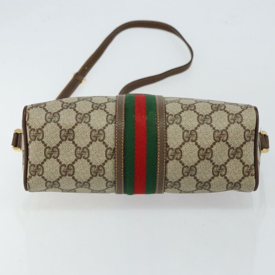 【日本直送】GUCCI GG Supreme Web Sherry Line 手提包 PVC 米色 金色 001 56 0852 Auth 146414-4
