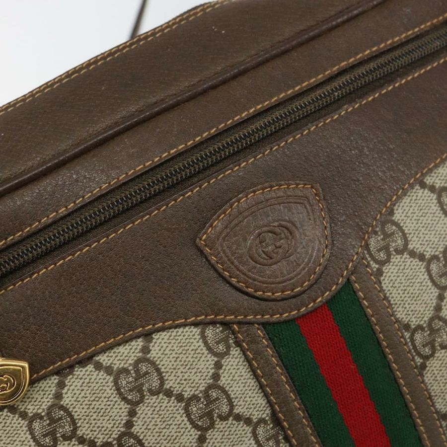 【日本直送】GUCCI GG Supreme Web Sherry Line 手提包 PVC 米色 金色 001 56 0852 Auth 146414-17
