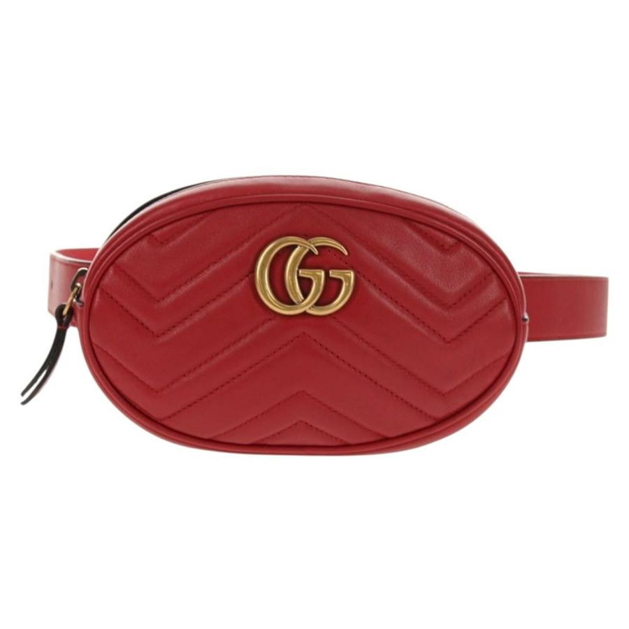 【日本直送】GUCCI GG Marmont 腰包 皮革 紅色 金色 476434 正品 146076V-12